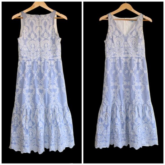 Antonio Melani Zuri Eyelet Embroidered Midi Dress Size 8/M Sleeveless Bluebell - Picture 1 of 11
